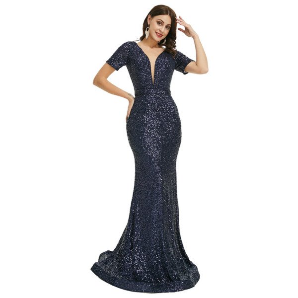 blue sequins prom dress 1343-006