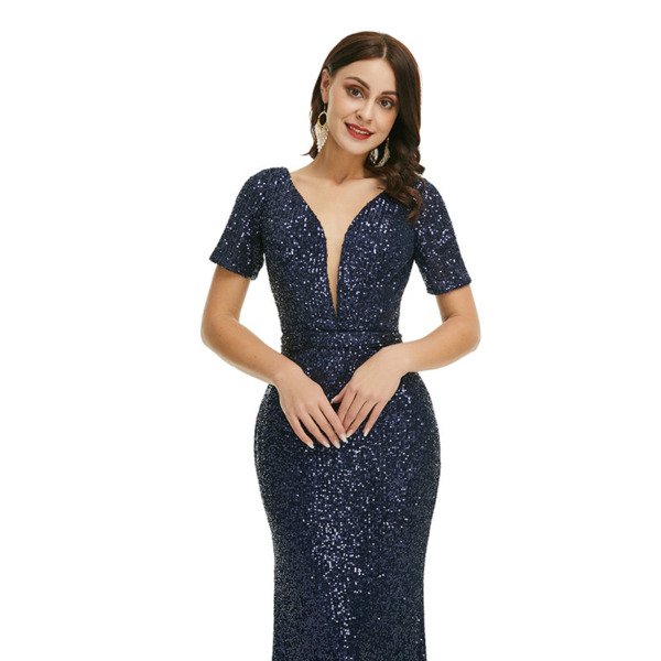 blue sequins prom dress 1343-007