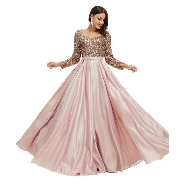 pink satin prom dress 1342-002