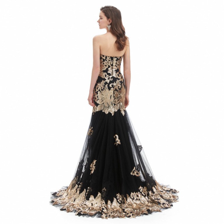 White And Gold Prom Dress Strapless Mermaid Wedding Guest Dress