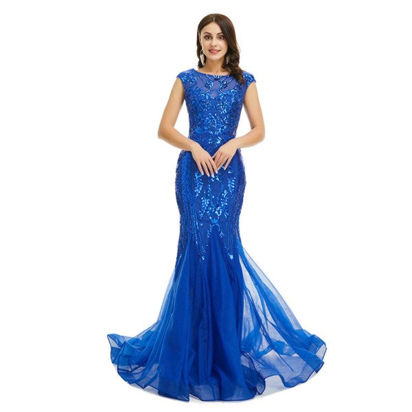 blue sequins prom dress 1354-004