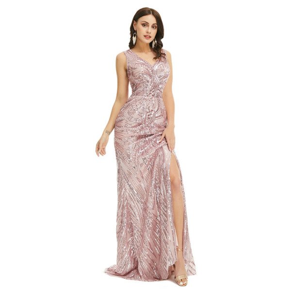 rose gold mermaid prom dress 1358-007