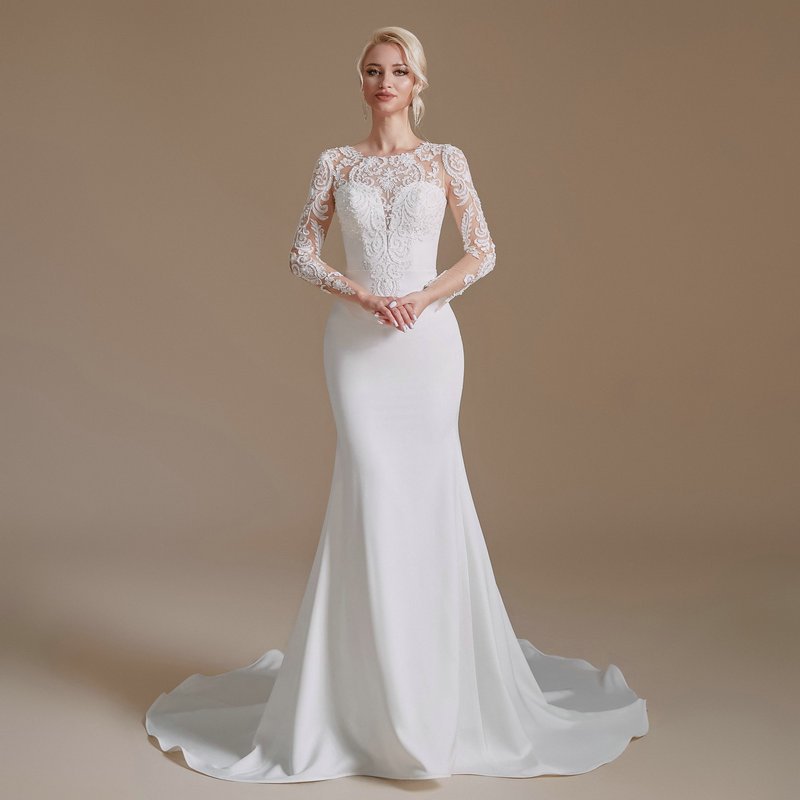 Long Sleeve Mermaid Wedding Dress Lace Sexy Bridal Gown 