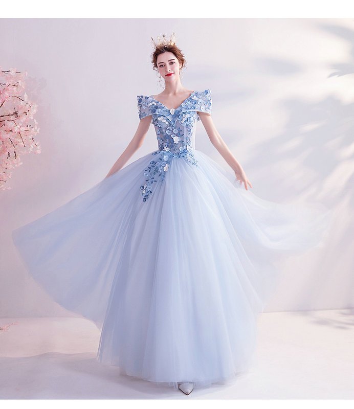Light Blue Prom Dress Off The Shoulder Long Formal Dress