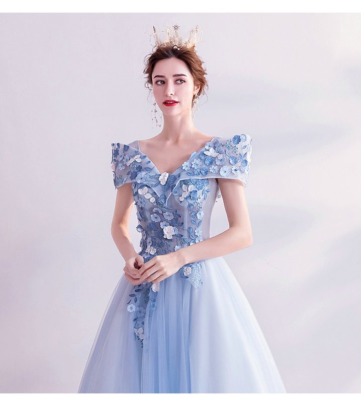 Light Blue Prom Dress Off The Shoulder Long Formal Dress