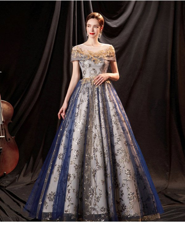 blue and gold prom dress 1404-006