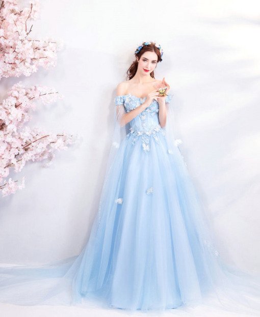 light blue prom dress with cape Archives - Cheap Prom Dress,Evening ...