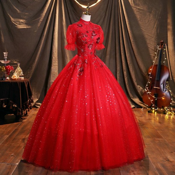 high neck red ball gown 1471-01