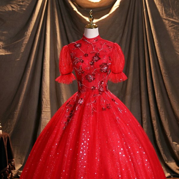 high neck red ball gown 1471-03