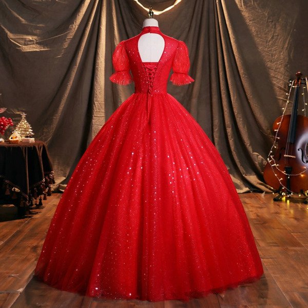 high neck red ball gown 1471-04