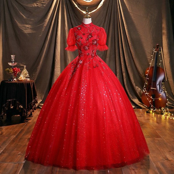 high neck red ball gown 1471-05
