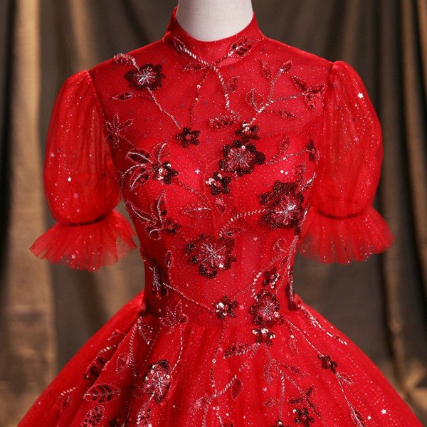high neck red ball gown 1471-07