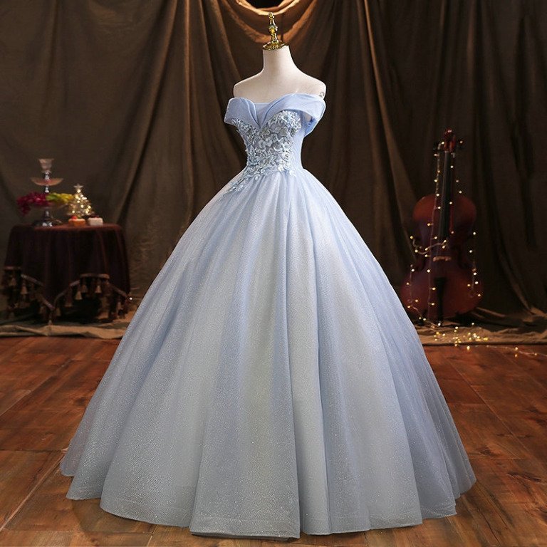 Light Blue Quinceanera Dresses Off The Shoulder Ball Gown