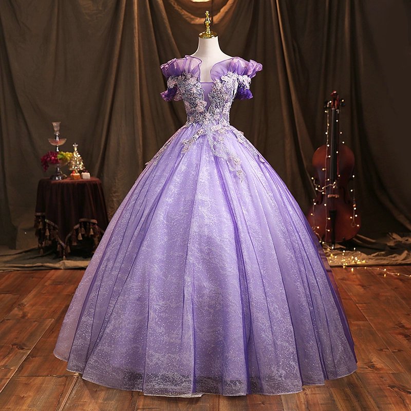 Purple Sweet Sixteen Dresses Off The Shoulder With Flowers