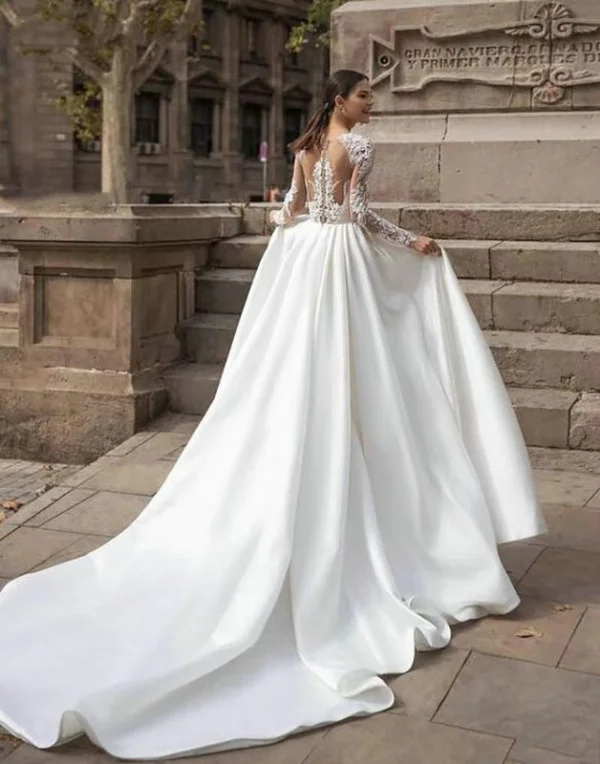 satin wedding dress long sleeve 1480-002