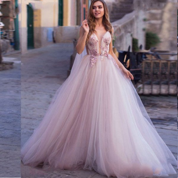 pink tulle wedding dress 1492-001