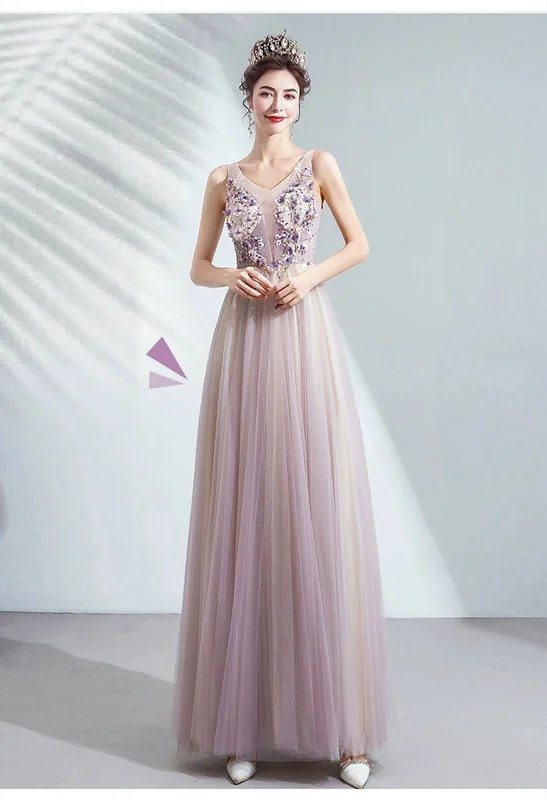 purple prom dress with flowers 1508-06