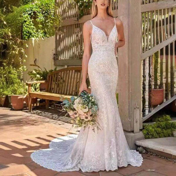 Spaghetti Strap mermaid wedding dress 1520-002