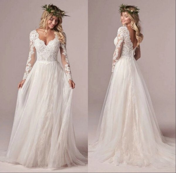 long sleeve a line wedding dress 1510-001