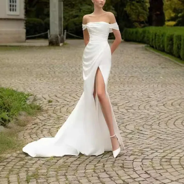 satin high slit wedding dress 1515-001