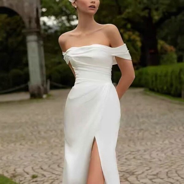 satin high slit wedding dress 1515-003