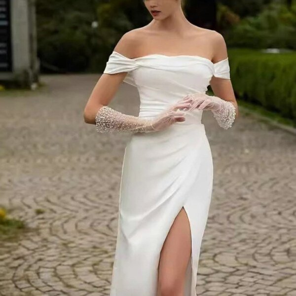 satin high slit wedding dress 1515-004