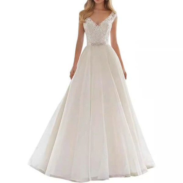 v neck simple wedding dress 1522-002