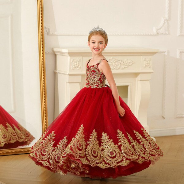 red and gold flower girl dresses 1559-001