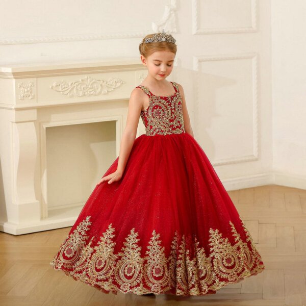 red and gold flower girl dresses 1559-002