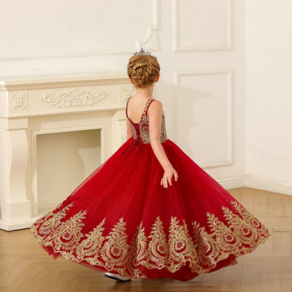 red and gold flower girl dresses 1559-003