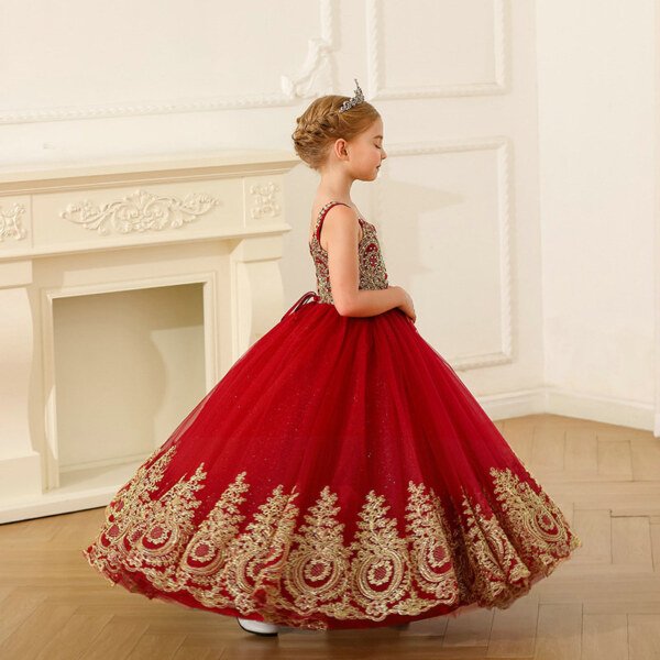 red and gold flower girl dresses 1559-004