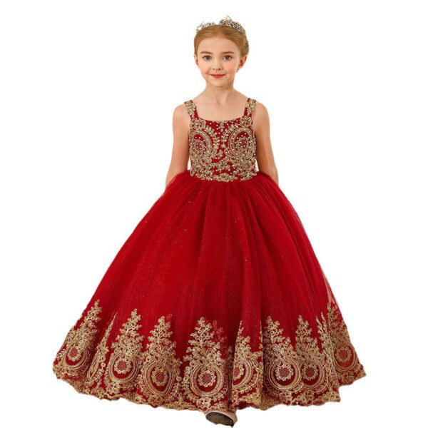 red and gold flower girl dresses 1559-005